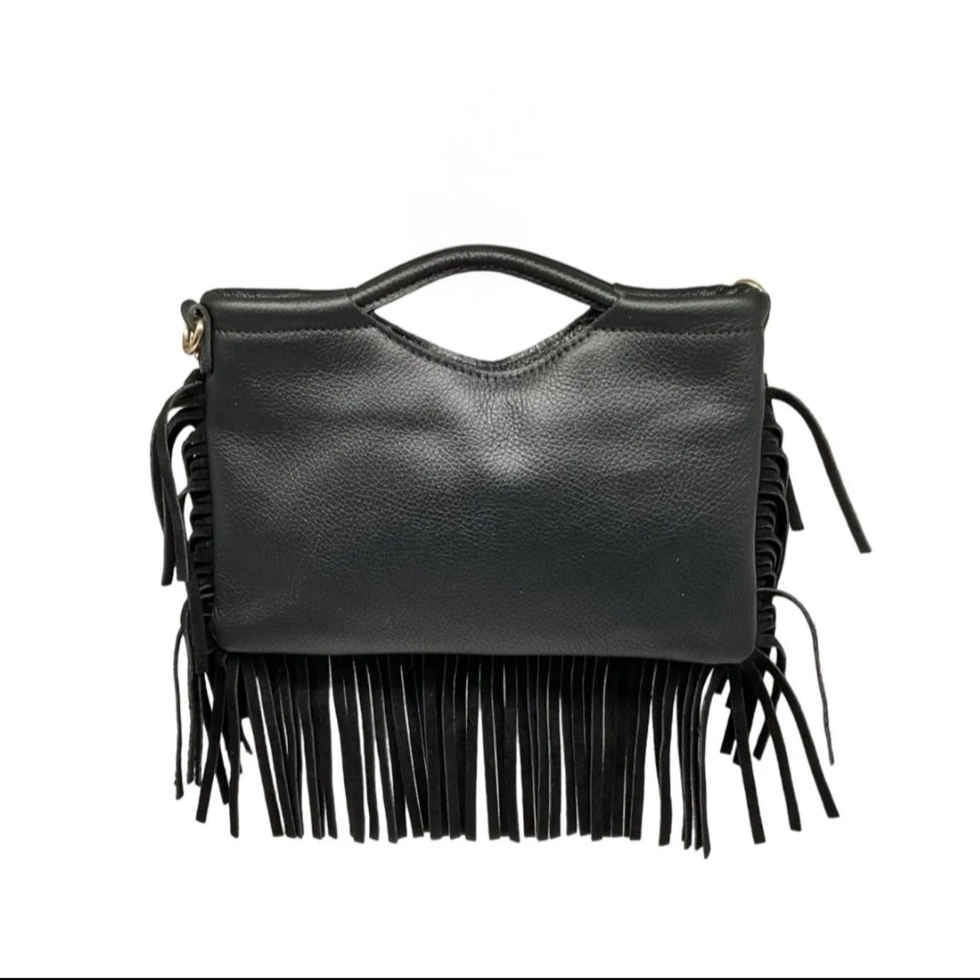 Sac en Cuir de Vachette Noir à Franges