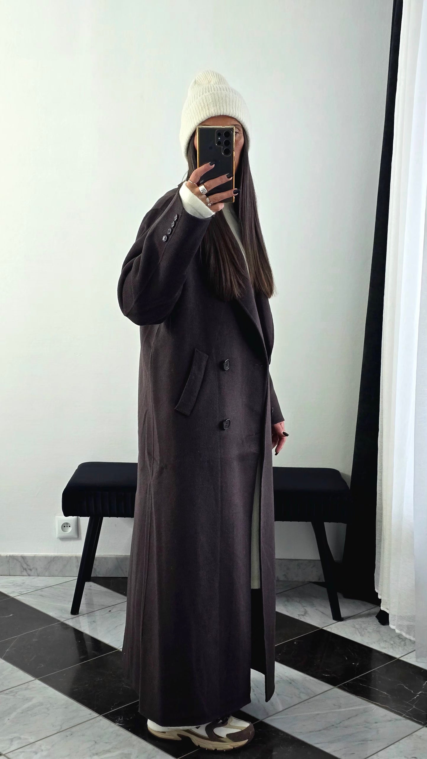 Manteau Extra Long en Laine – Chocolat