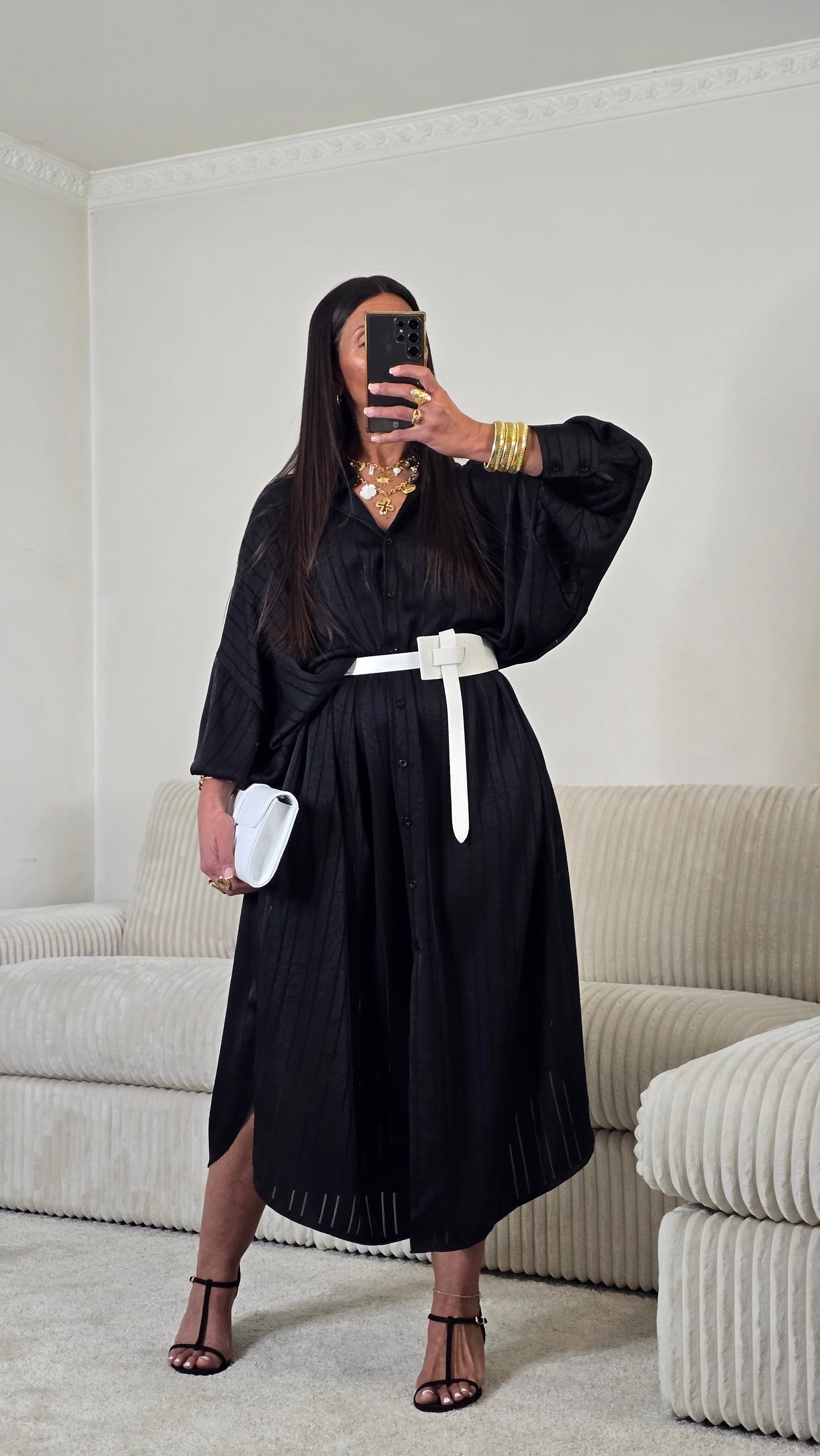 Ensemble satin texturé fluide – noir profond