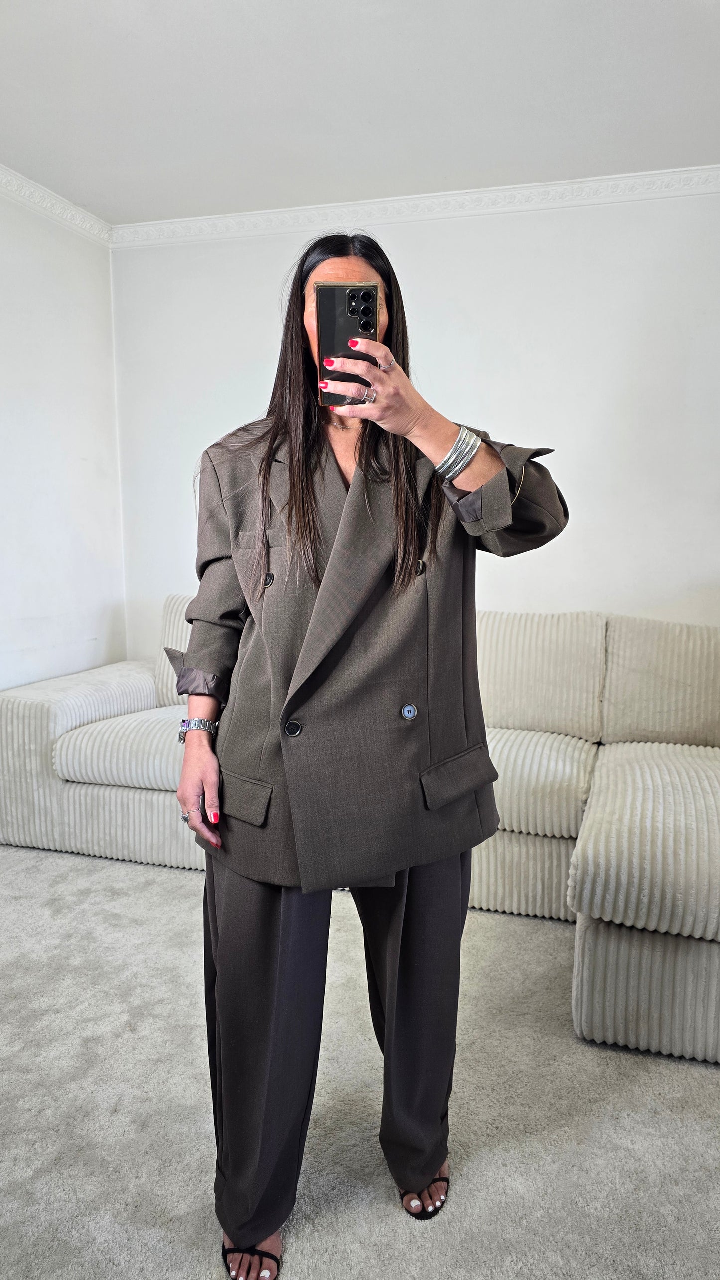 Blazer oversize chocolat – coupe tailoring structurée & double boutonnage