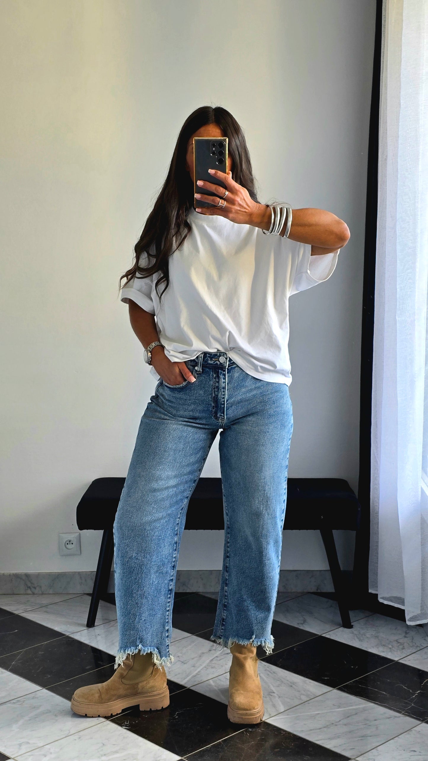 Jean Balloon Crop – Délavé Bleu Authentique