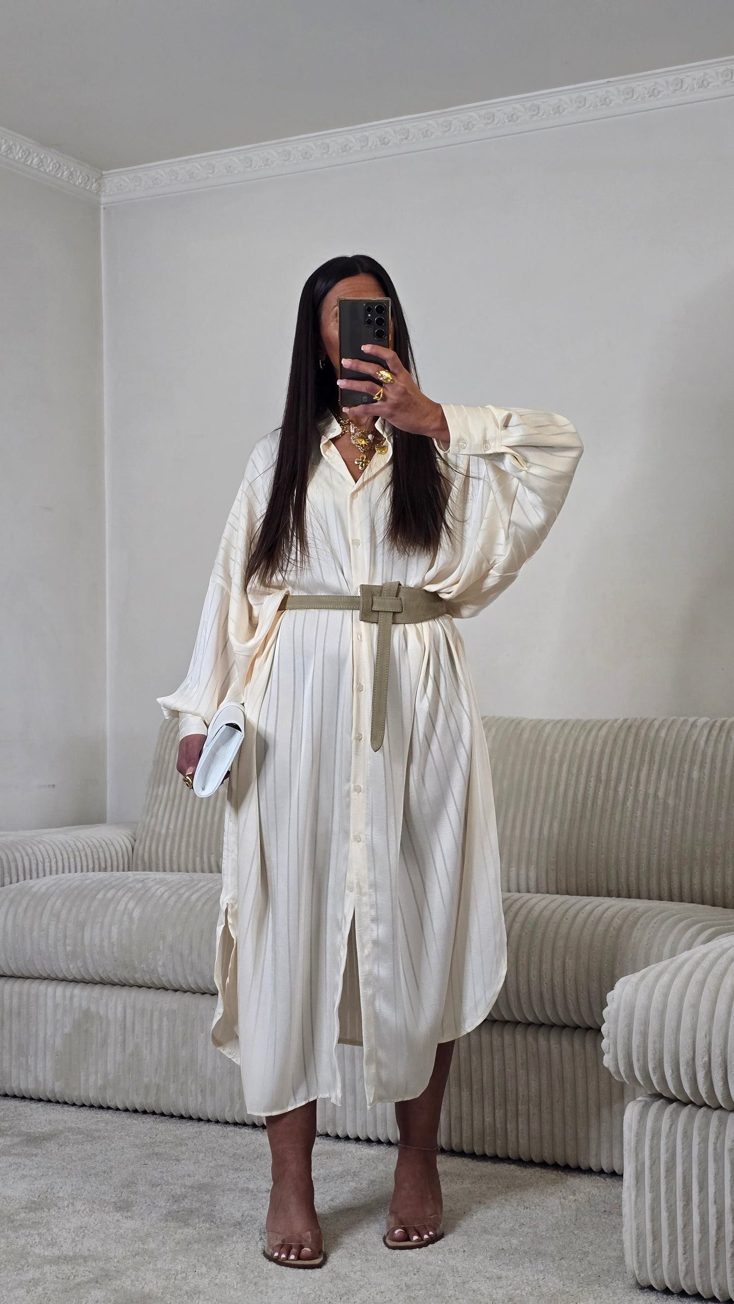 Ensemble satin texturé fluide – écru doux