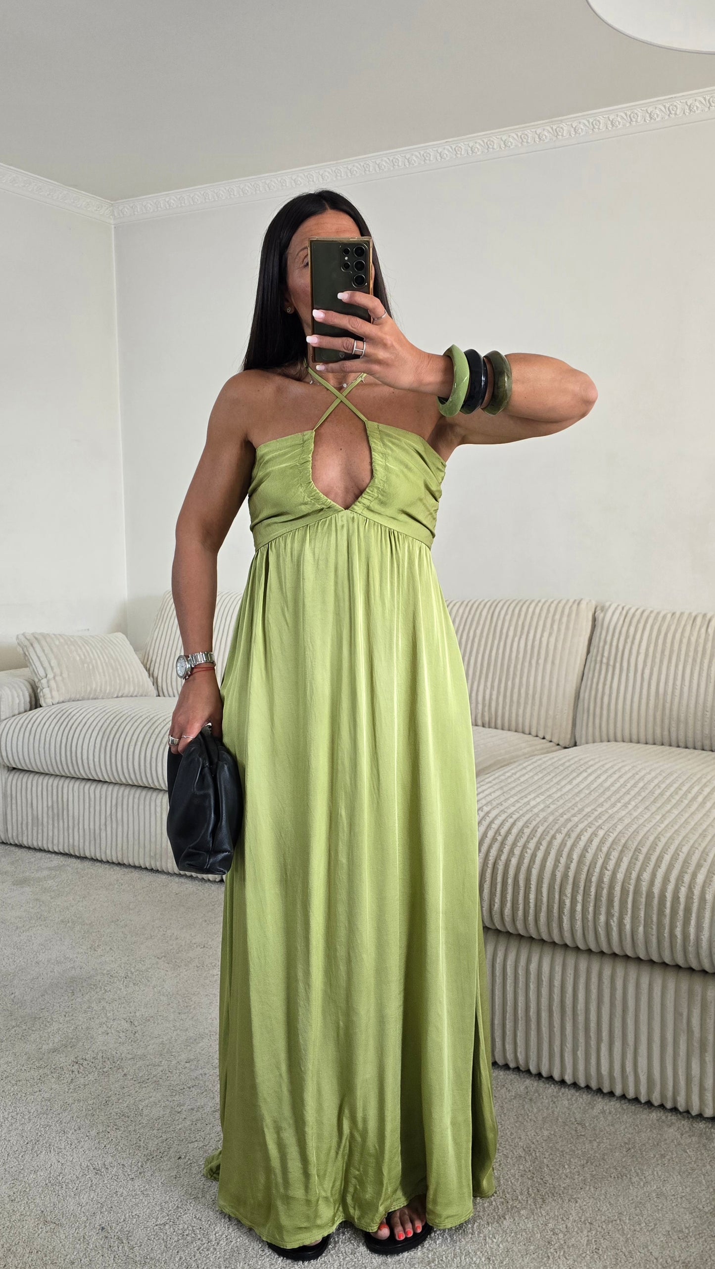 Robe longue dos nu - vert olive
