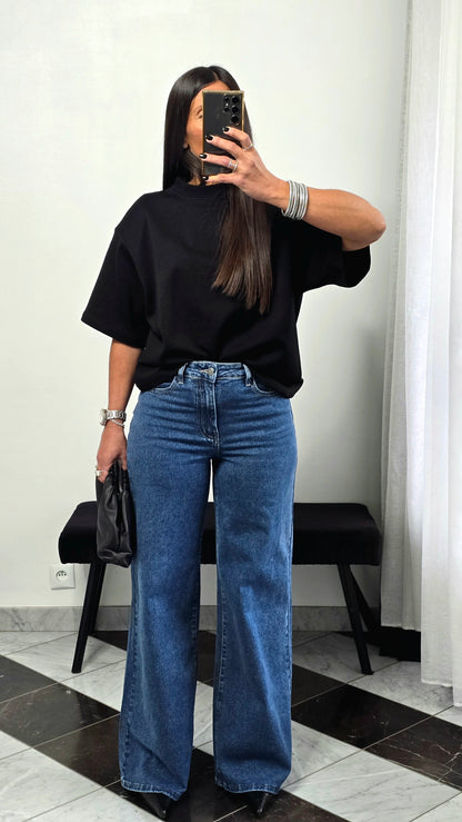 T-shirt à épaulettes noir en coton épais