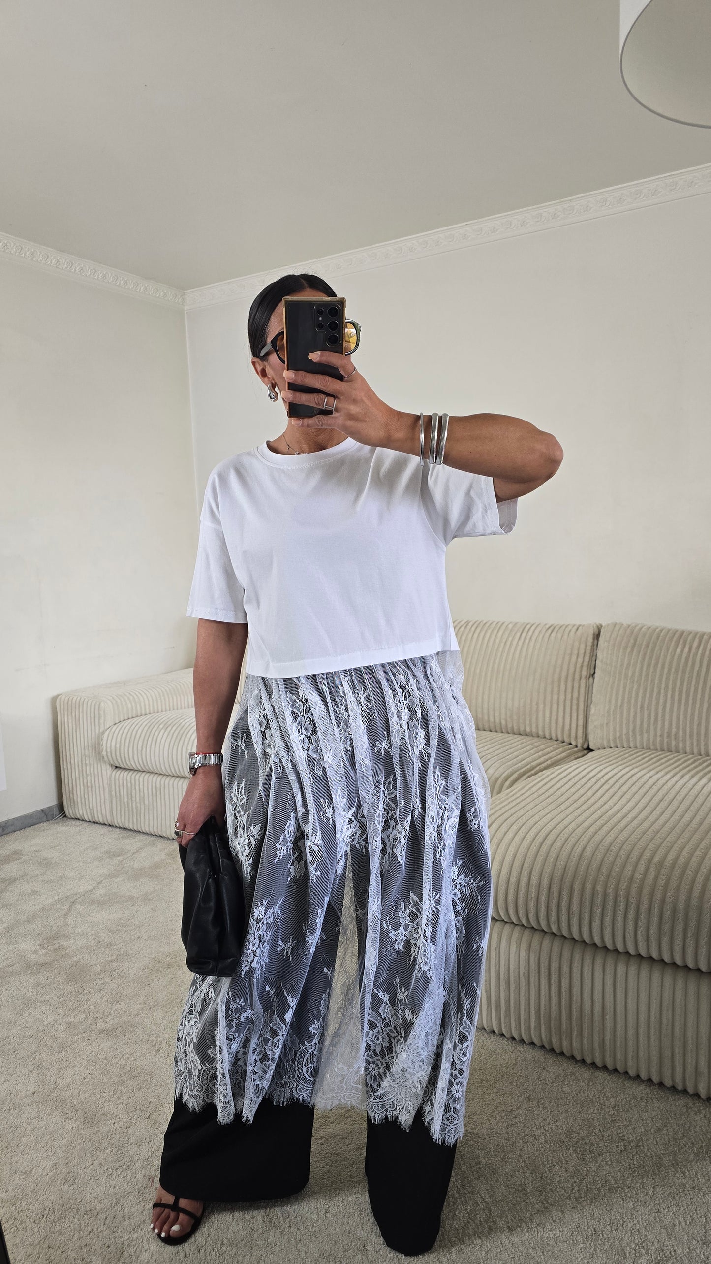 T-shirt dentelle signature – blanc lumineux