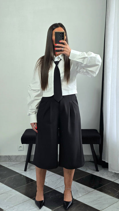 Chemise crop avec cravate amovible – blanc