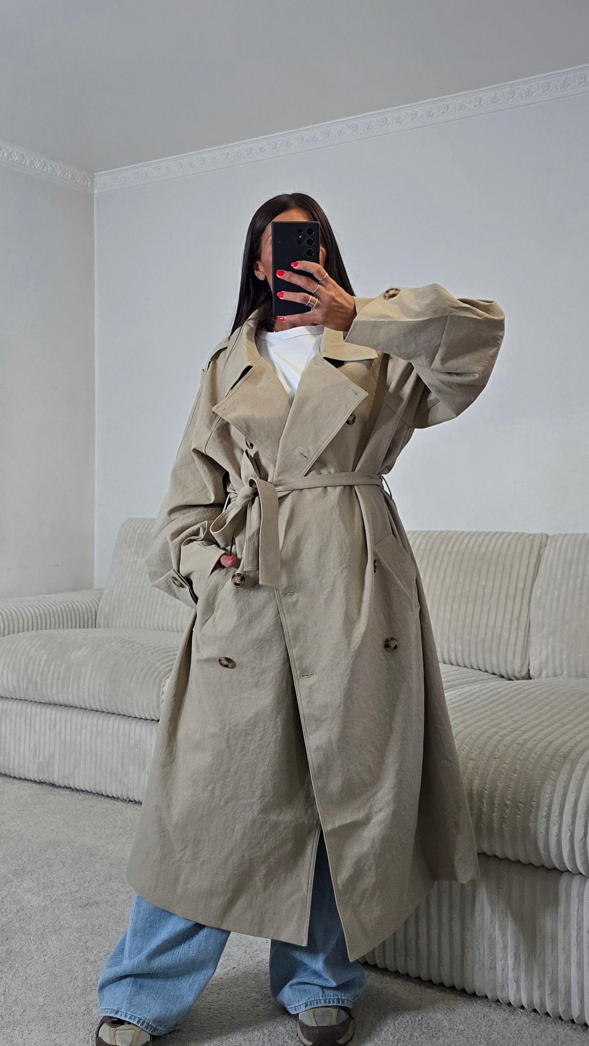 Trench long oversize beige sable