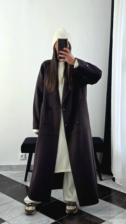 Manteau Extra Long en Laine – Chocolat