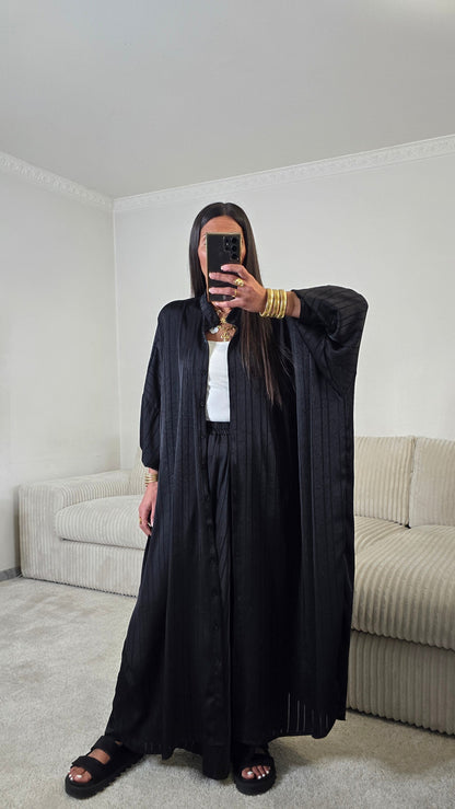 Ensemble satin texturé fluide – noir profond