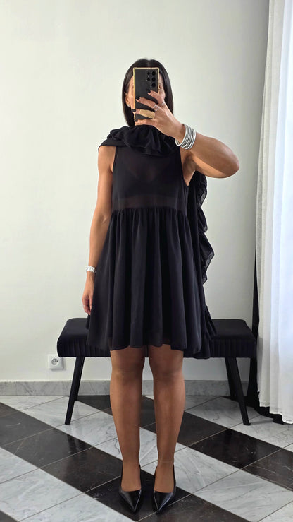 Robe Cape Volants – Noir Intense