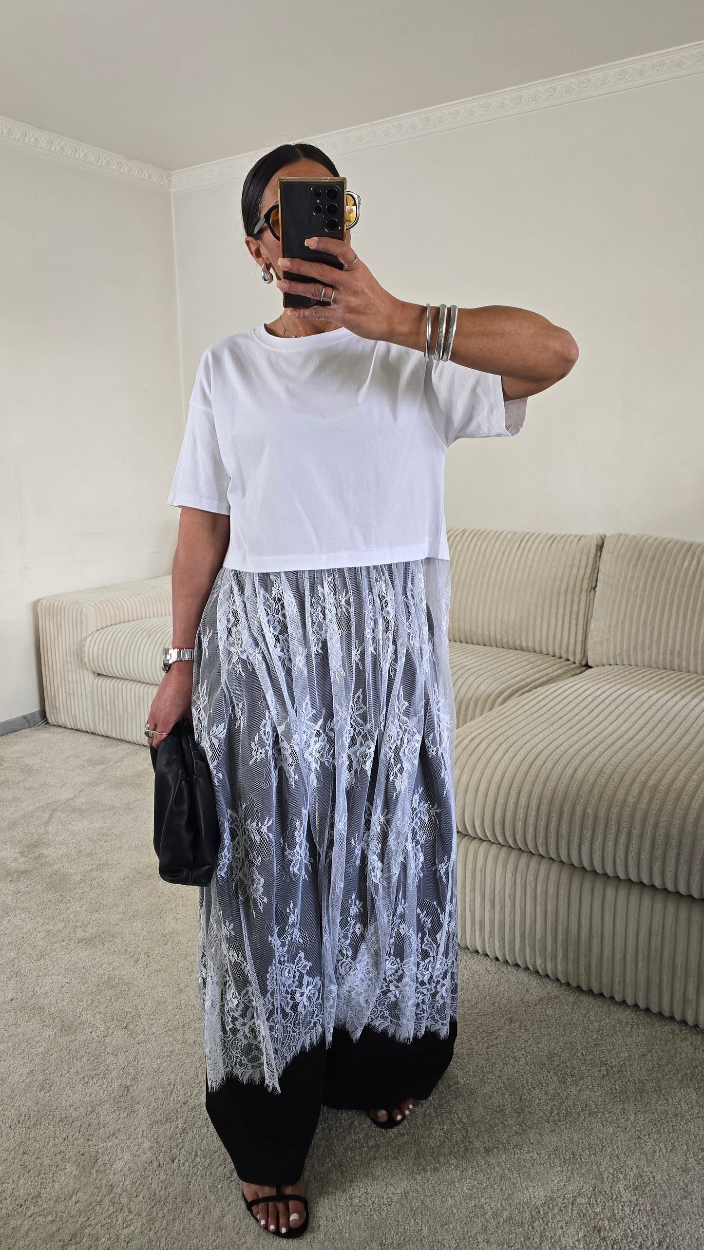 T-shirt dentelle signature – blanc lumineux