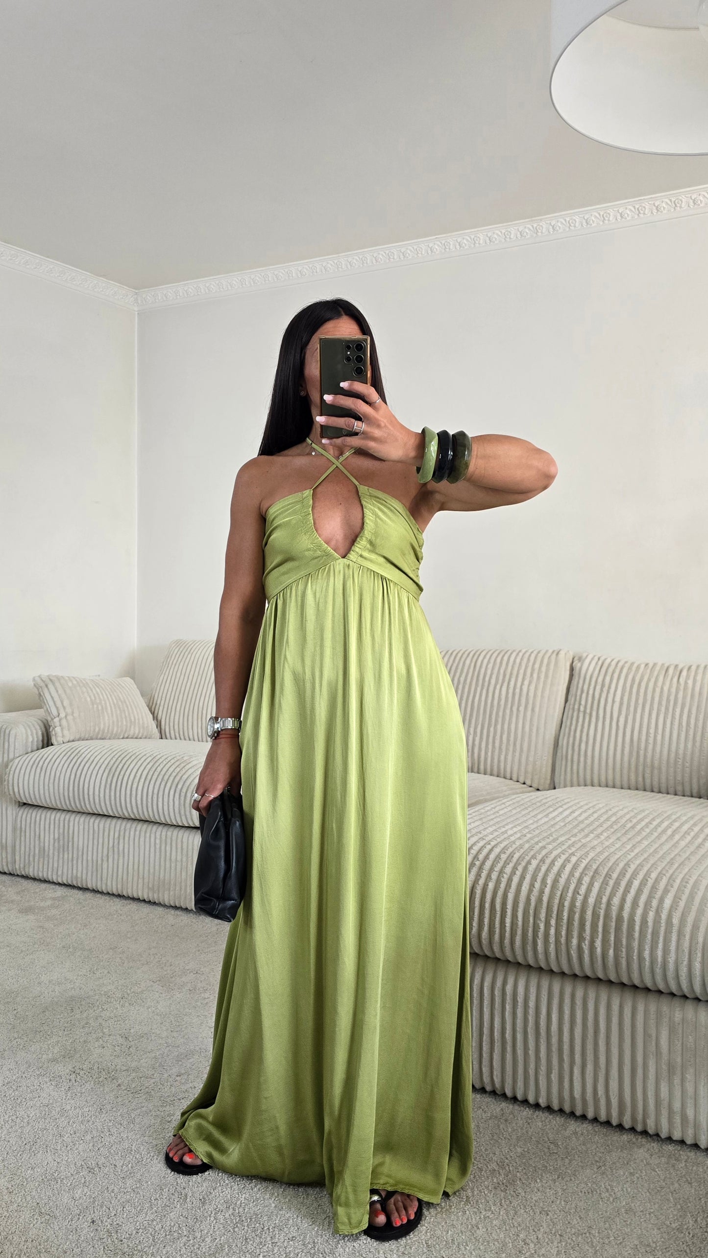 Robe longue dos nu - vert olive