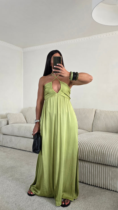Robe longue dos nu - vert olive