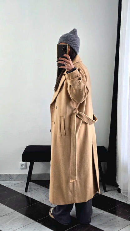 Manteau Long Ceinturé – Camel