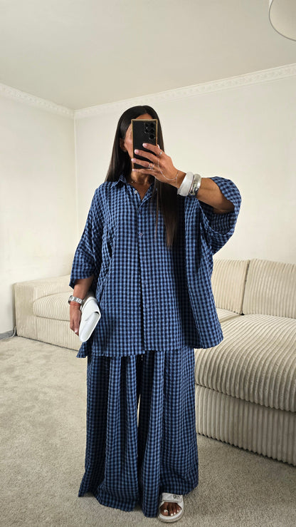 Ensemble oversize bleu à carreaux vichy