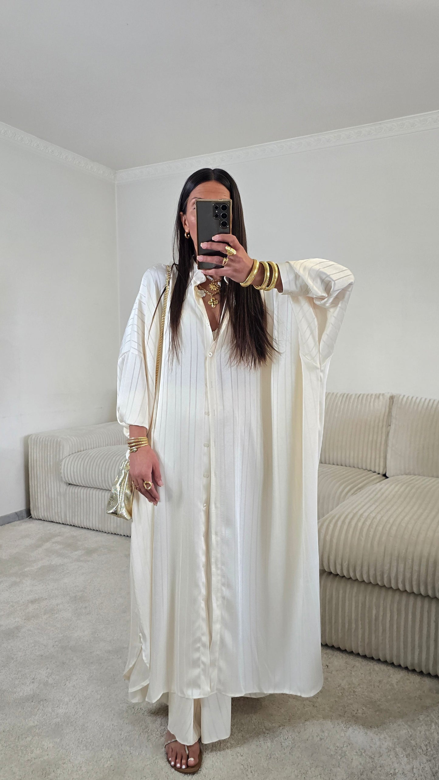 Ensemble satin texturé fluide – écru doux