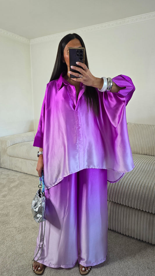 Chemisier satiné dégradé violet – fabrication française