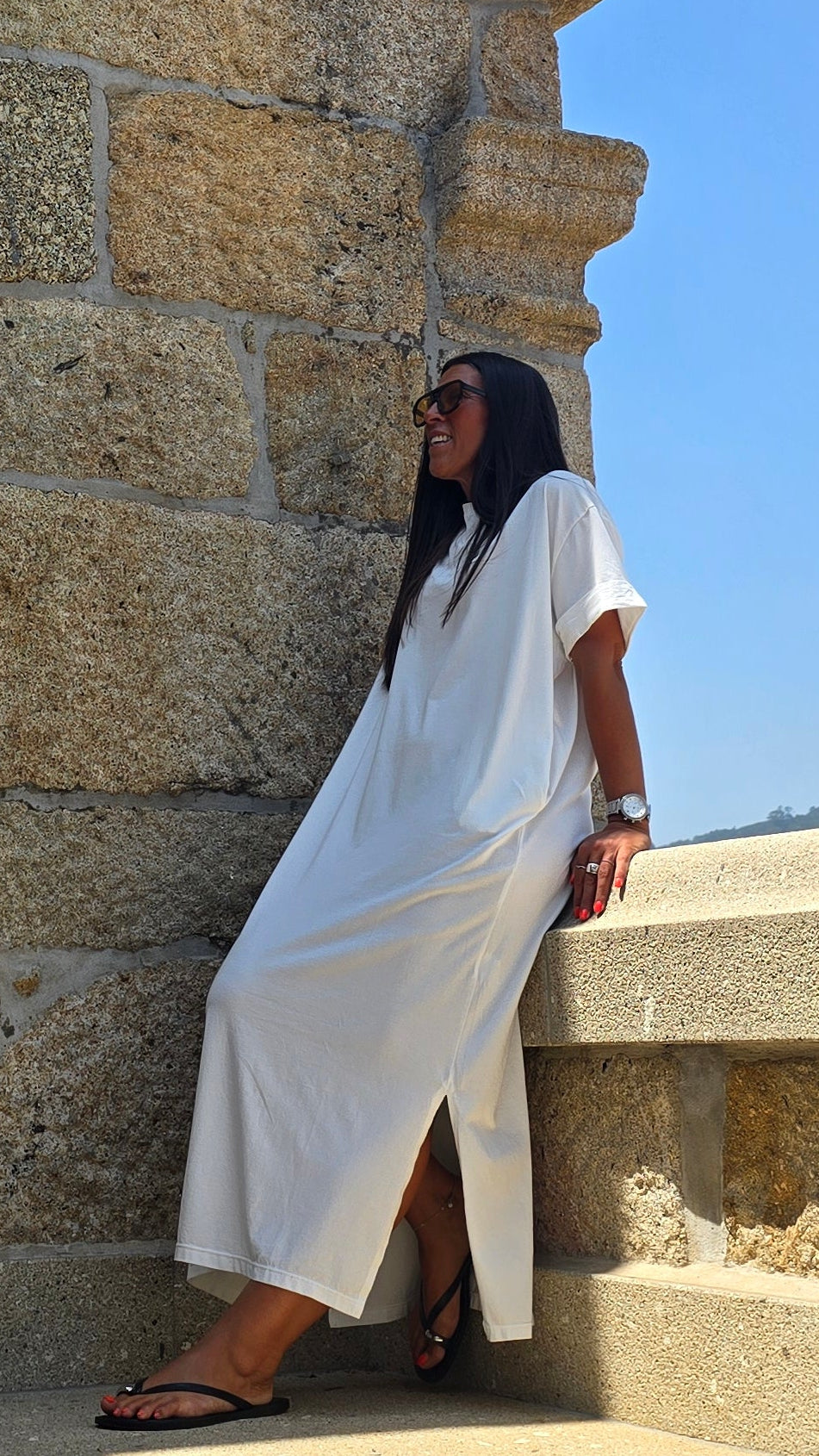 Robe T-shirt longue blanc cassé – fabrication italienne