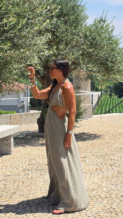 Robe longue dos nu - kaki clair