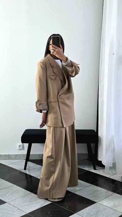 Blazer Oversize Rayé – Beige