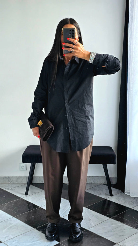 Chemise Noire Oversize – 100% Coton