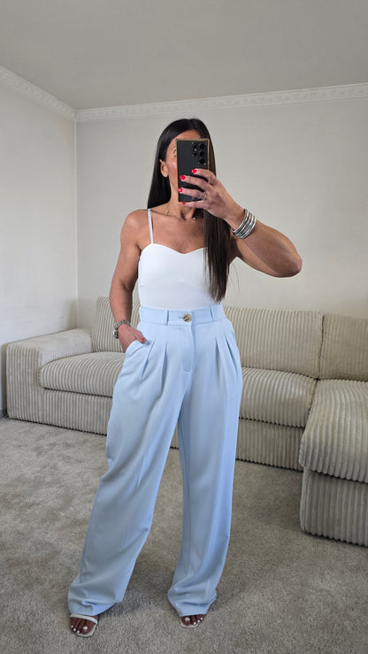 Pantalon tailoring fluide bleu ciel