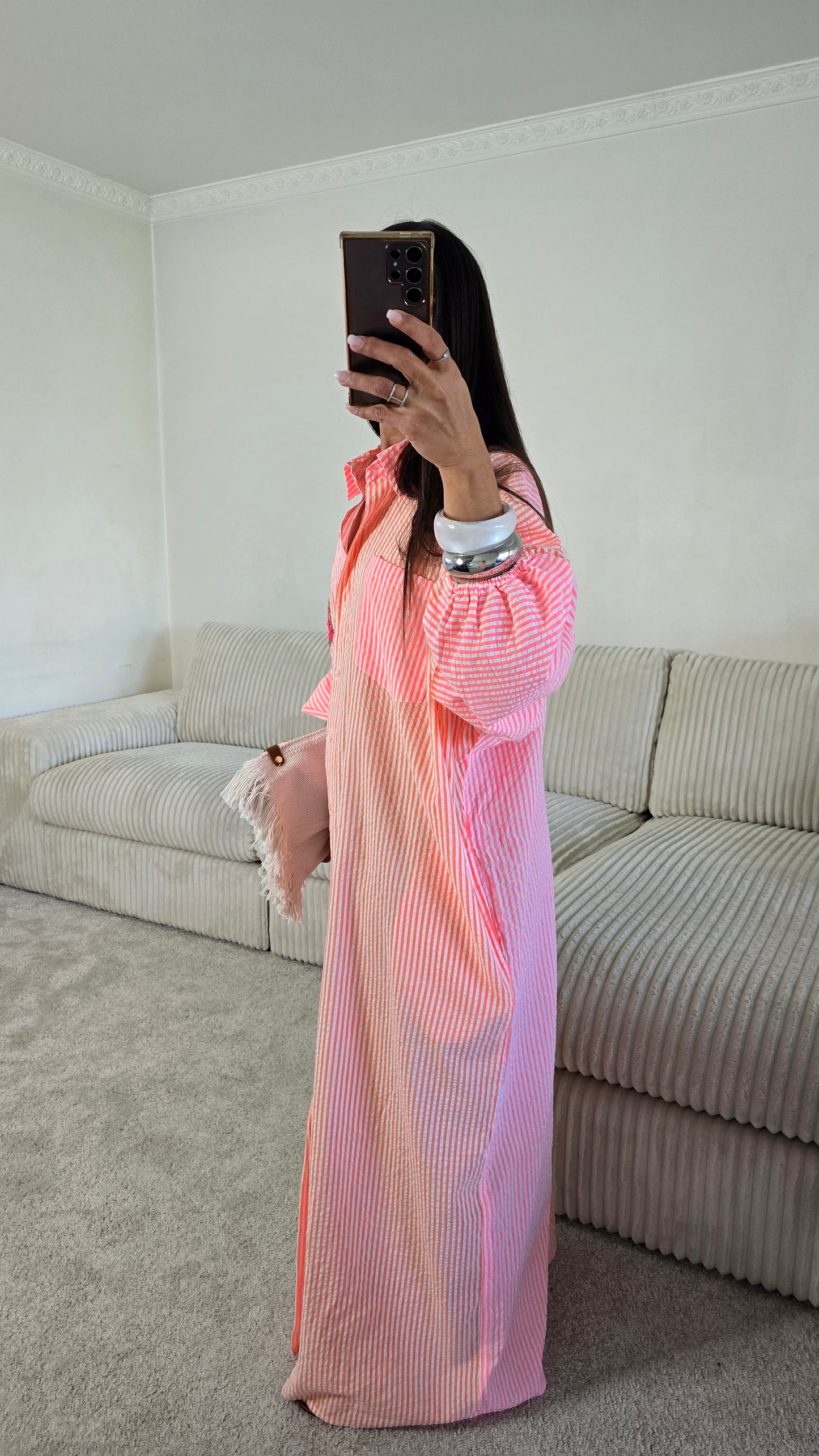 Robe chemise oversize rayée rose – esprit effortless & solaire