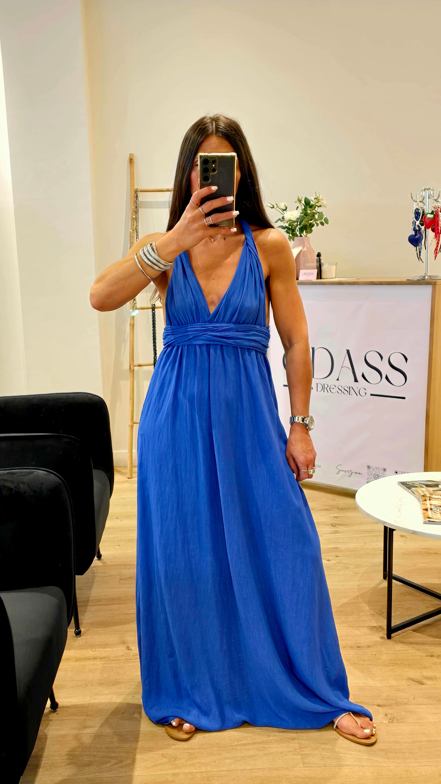 Robe dos nu en viscose – Bleu royal
