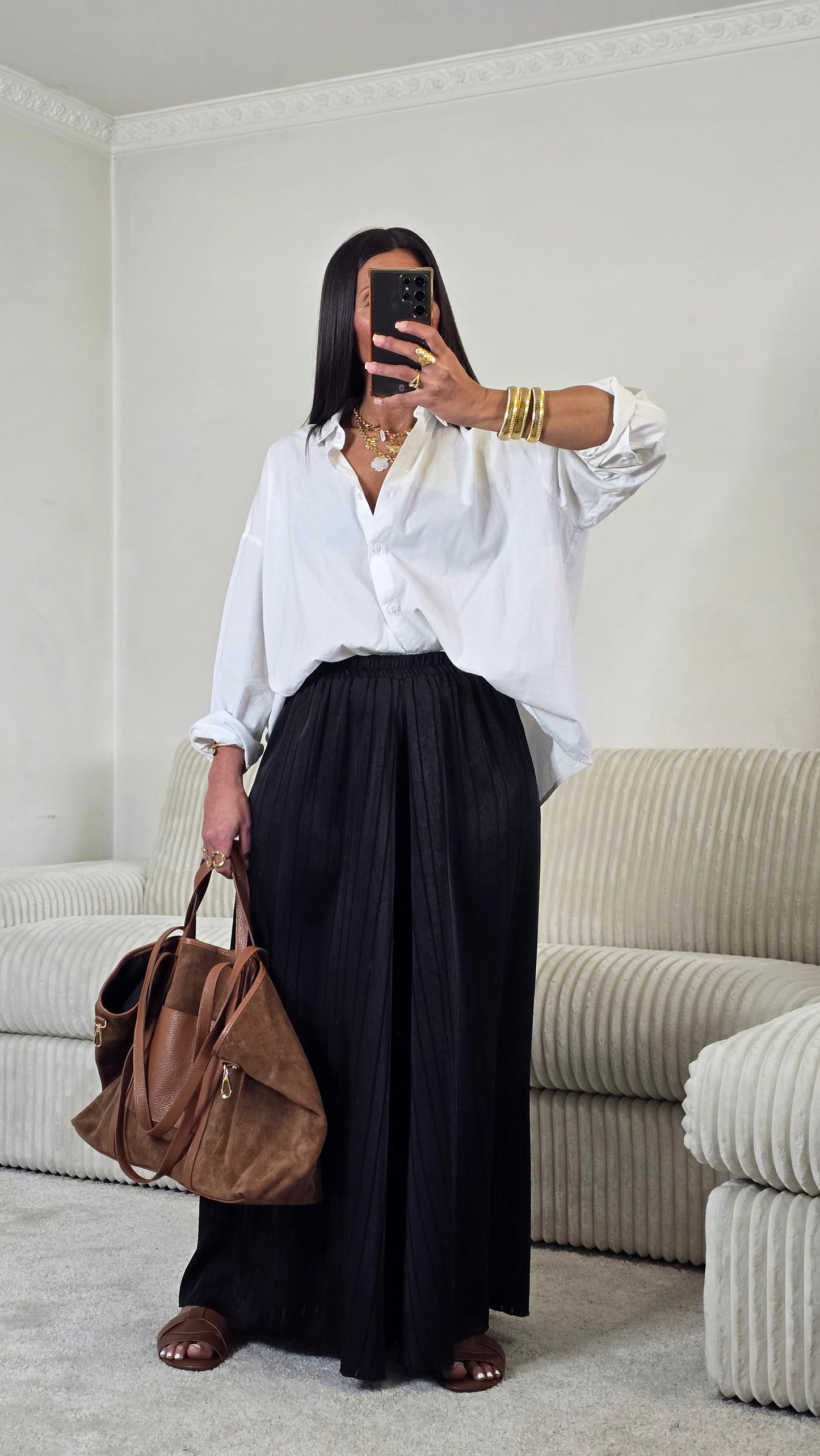 Ensemble satin texturé fluide – noir profond