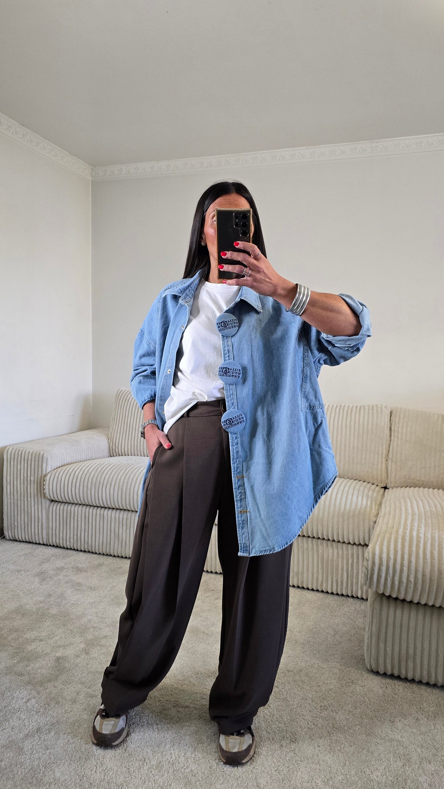 Veste Chemise Oversize en Denim Clair – Boutons Pression