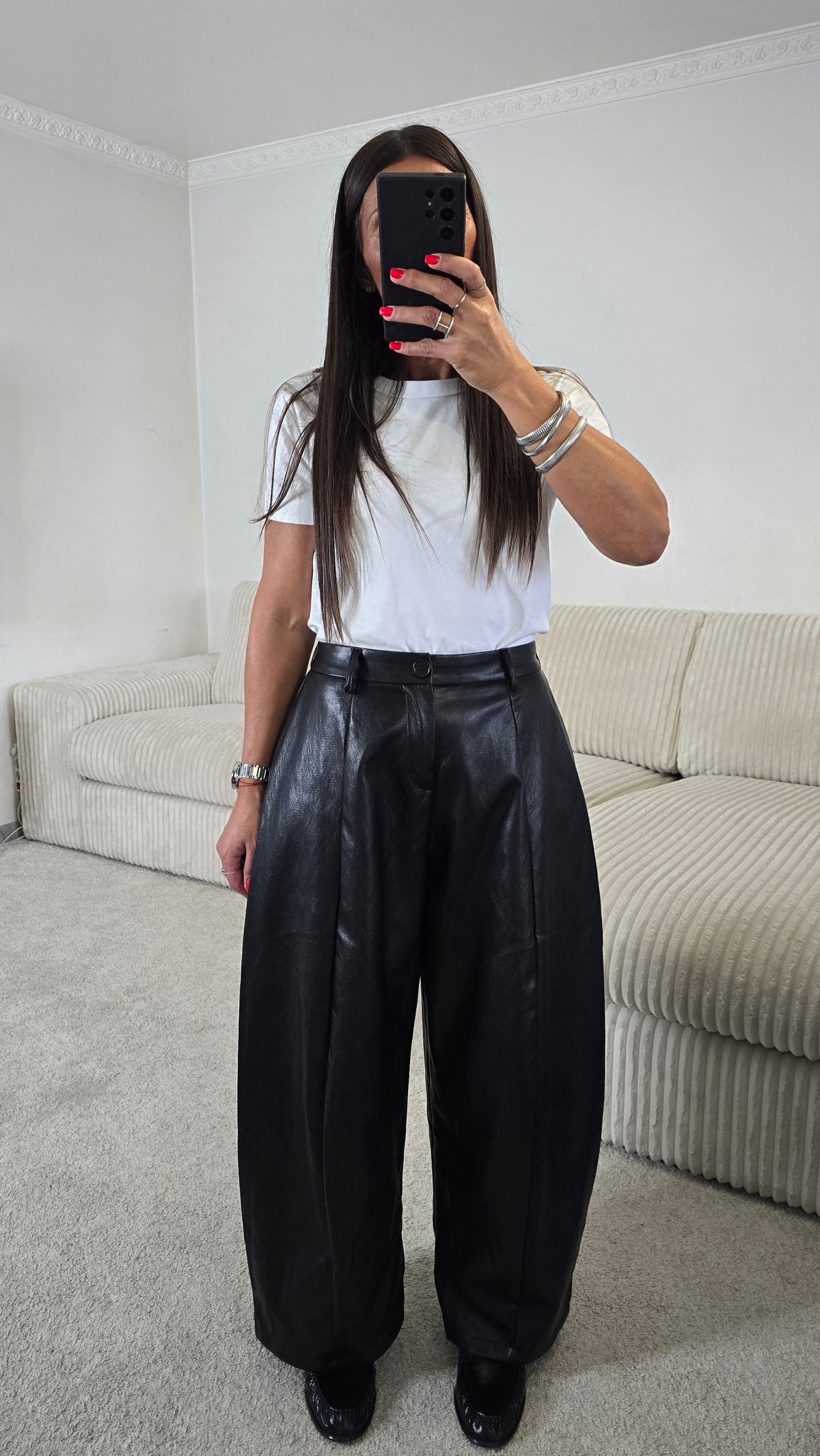 Pantalon ballon en simili cuir noir