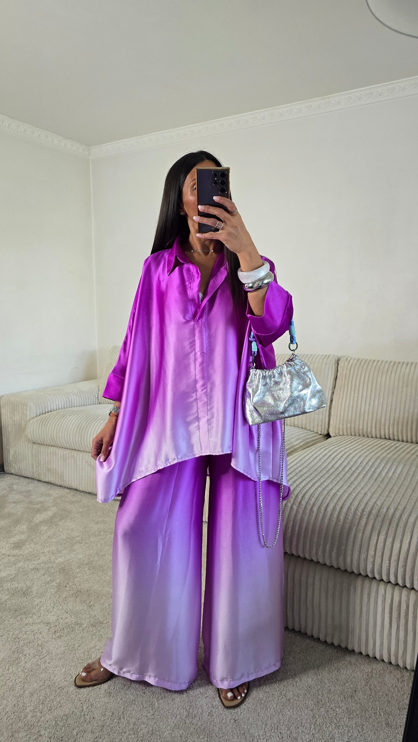 Chemisier satiné dégradé violet – fabrication française