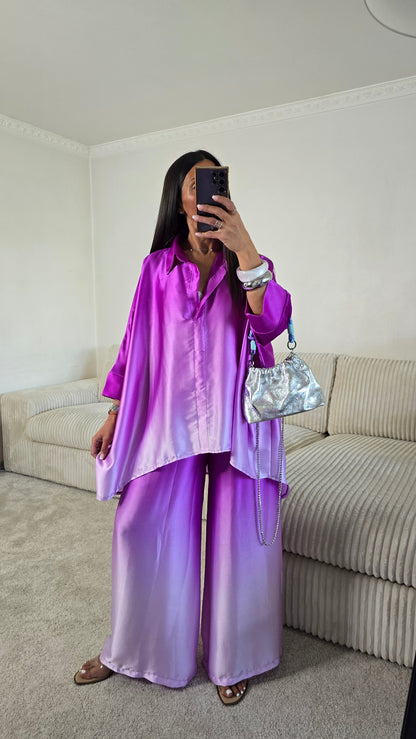 Chemisier satiné dégradé violet – fabrication française
