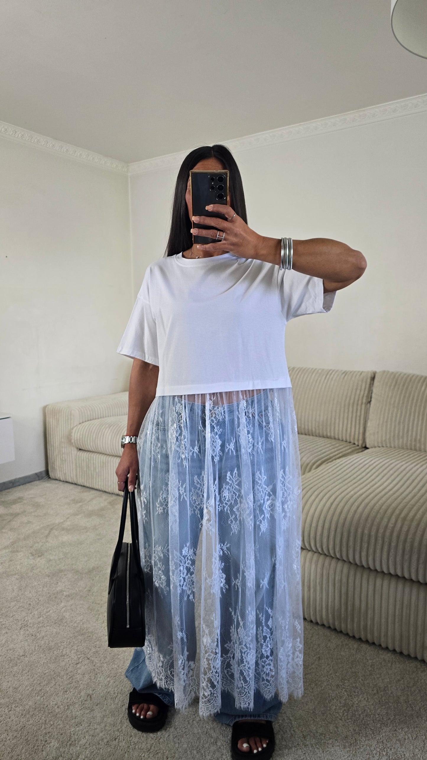 T-shirt dentelle signature – blanc lumineux