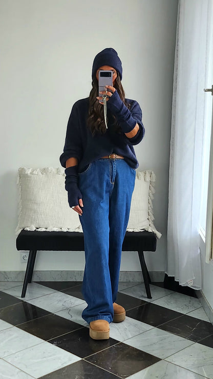 Mitaines Longues Baby Alpaga Bleu Marine