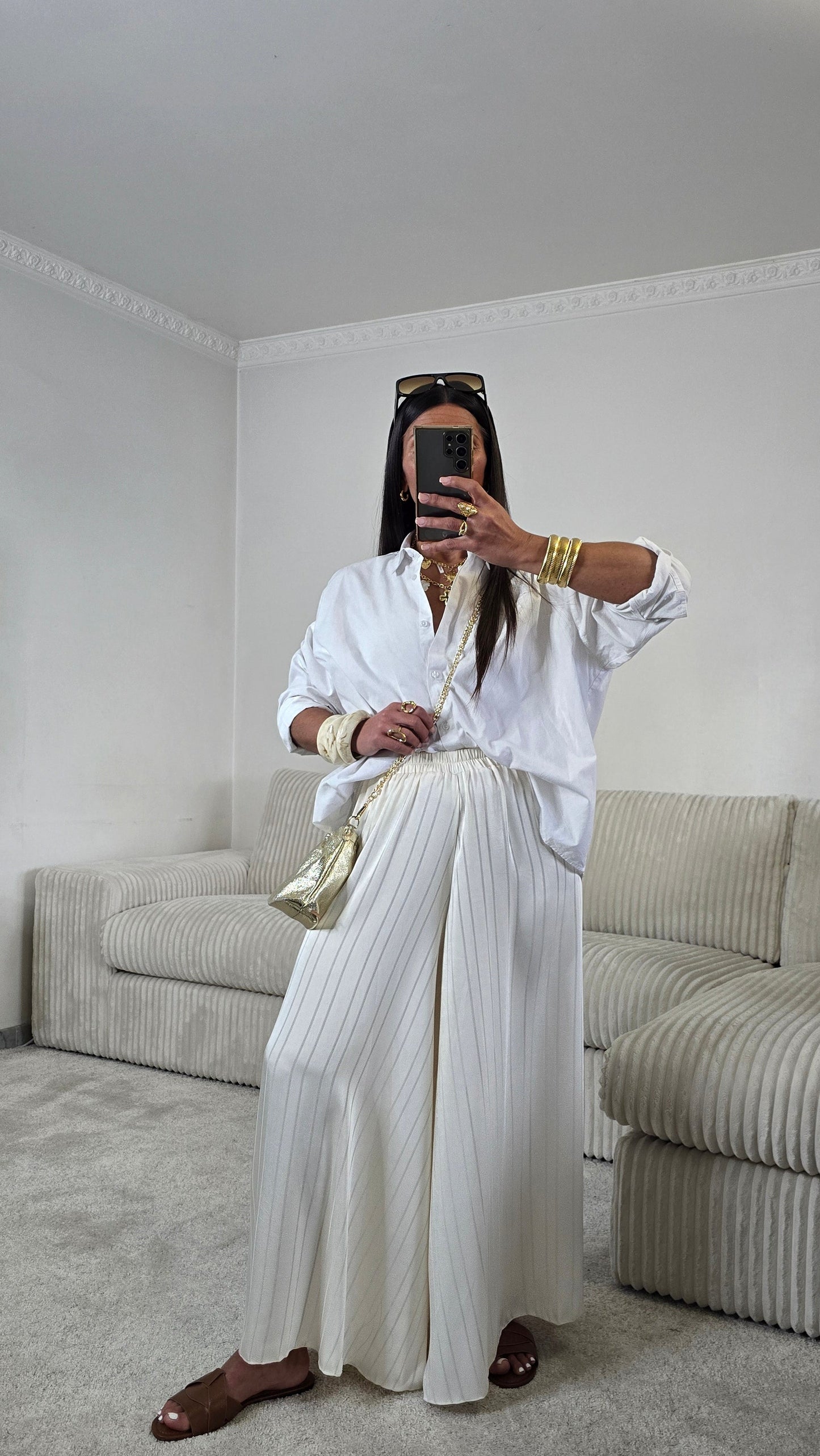 Ensemble satin texturé fluide – écru doux