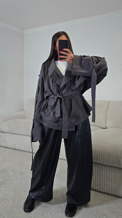 Pantalon ballon en simili cuir noir