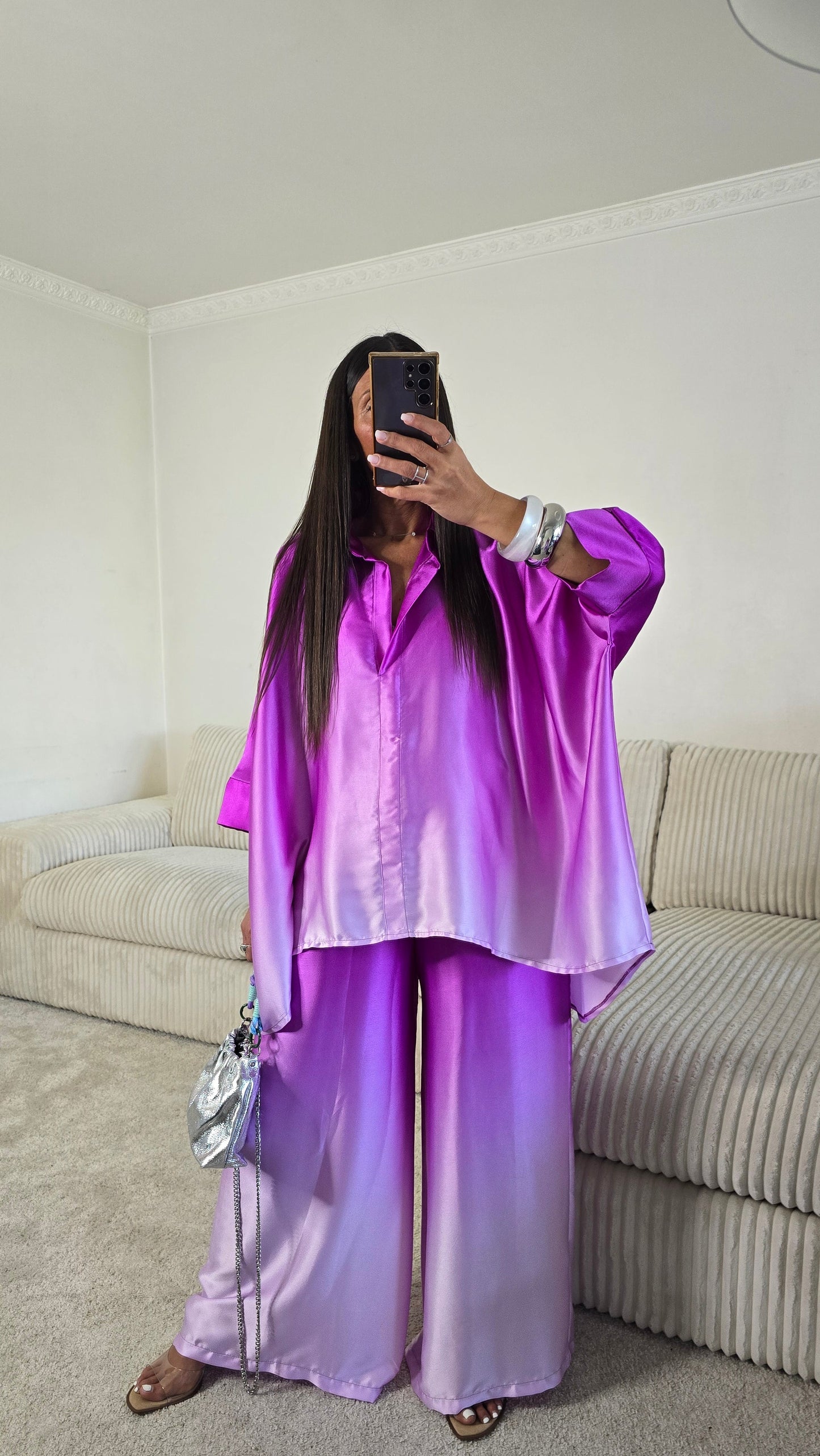 Chemisier satiné dégradé violet – fabrication française