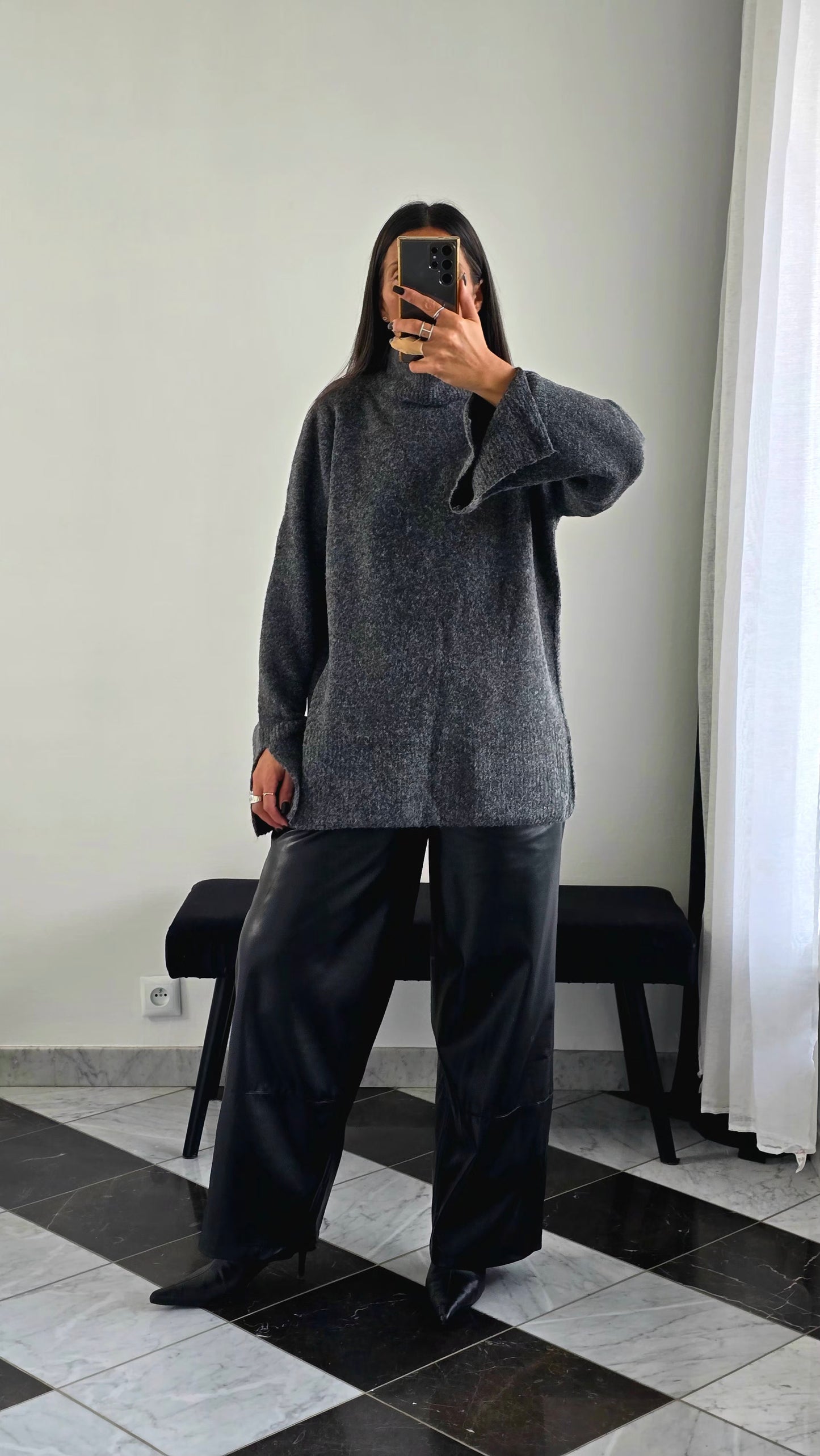 Pull Oversize Fentes – Gris Anthracite