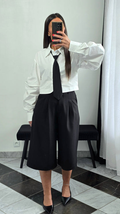 Chemise crop avec cravate amovible – blanc