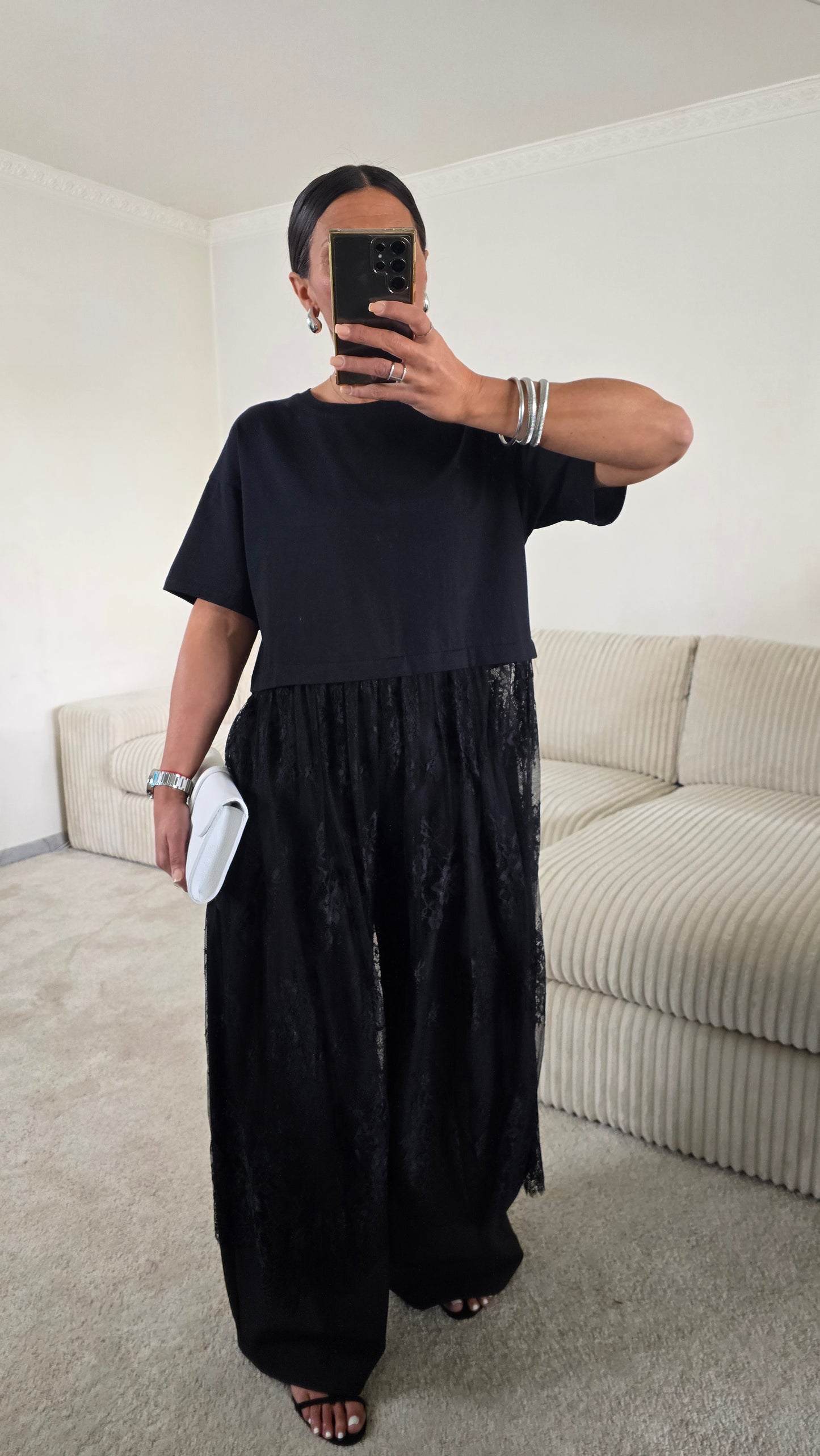 T-shirt dentelle signature – noir intense