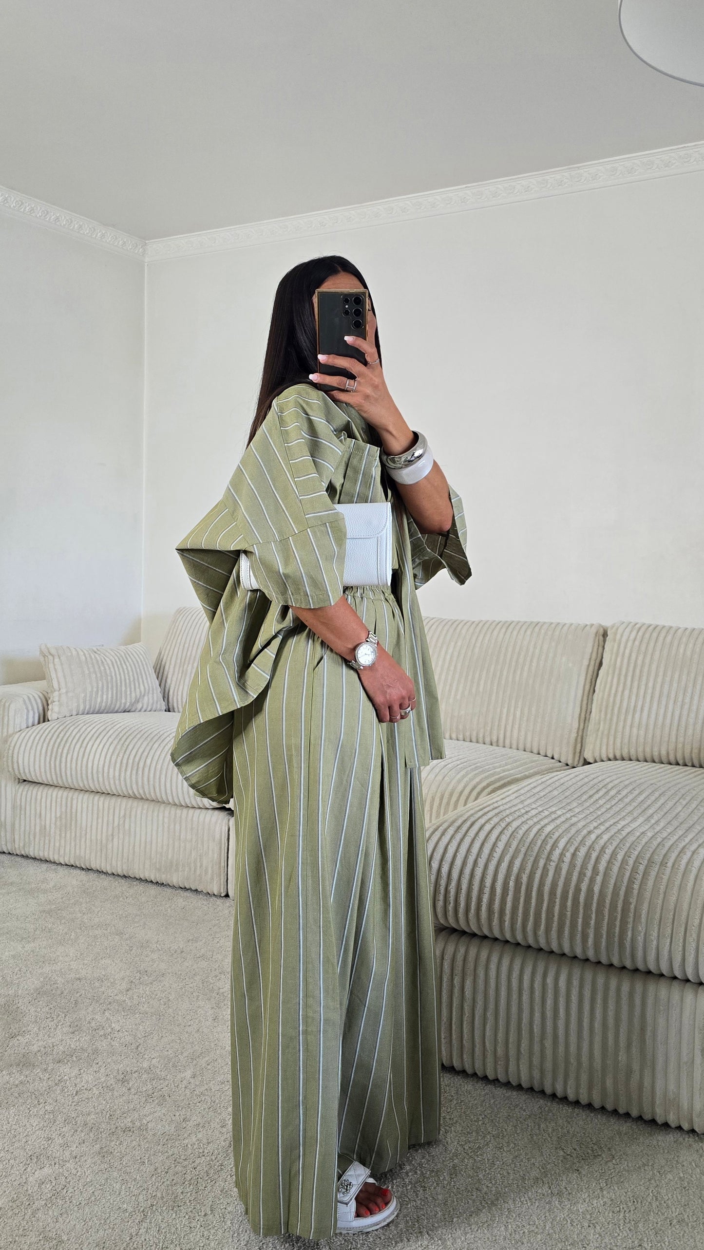 Ensemble rayures – kaki sauge