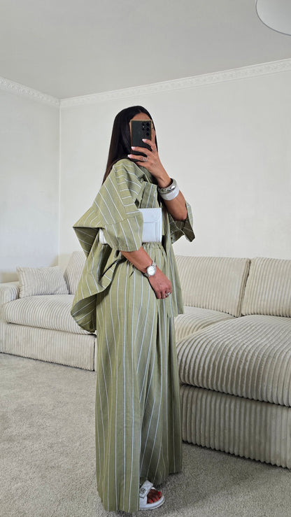 Ensemble rayures – kaki sauge