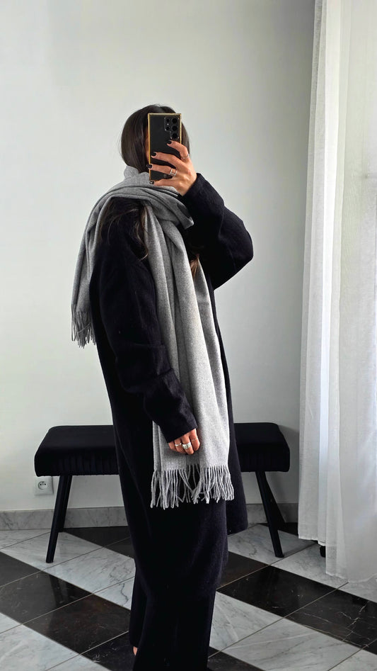 Écharpe Premium Cachemire & Laine – Gris Clair