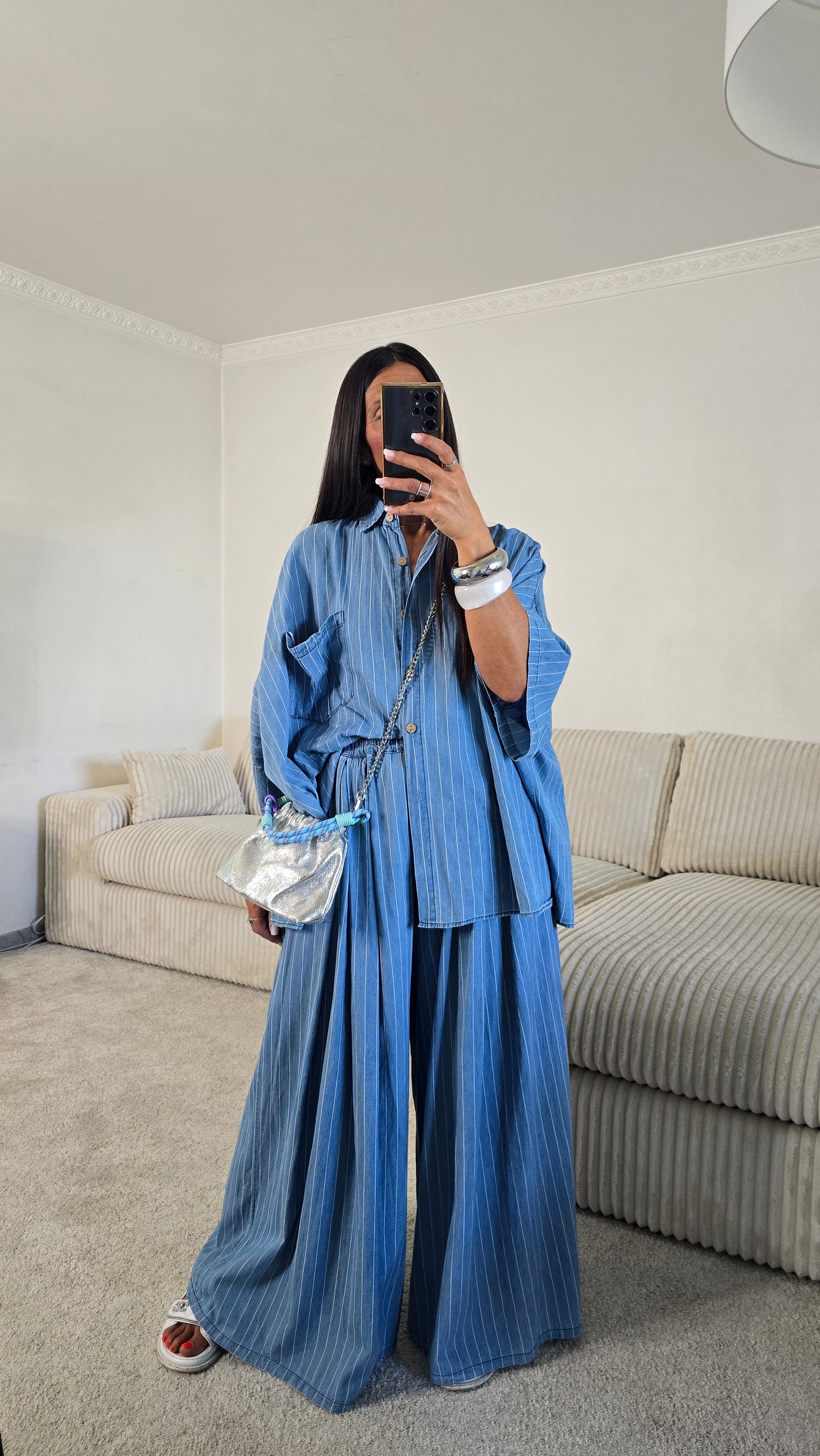 Ensemble esprit japanisant – bleu denim rayé