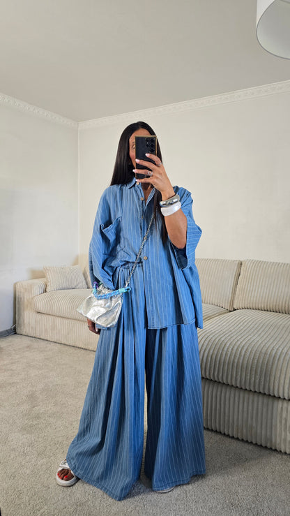 Ensemble esprit japanisant – bleu denim rayé
