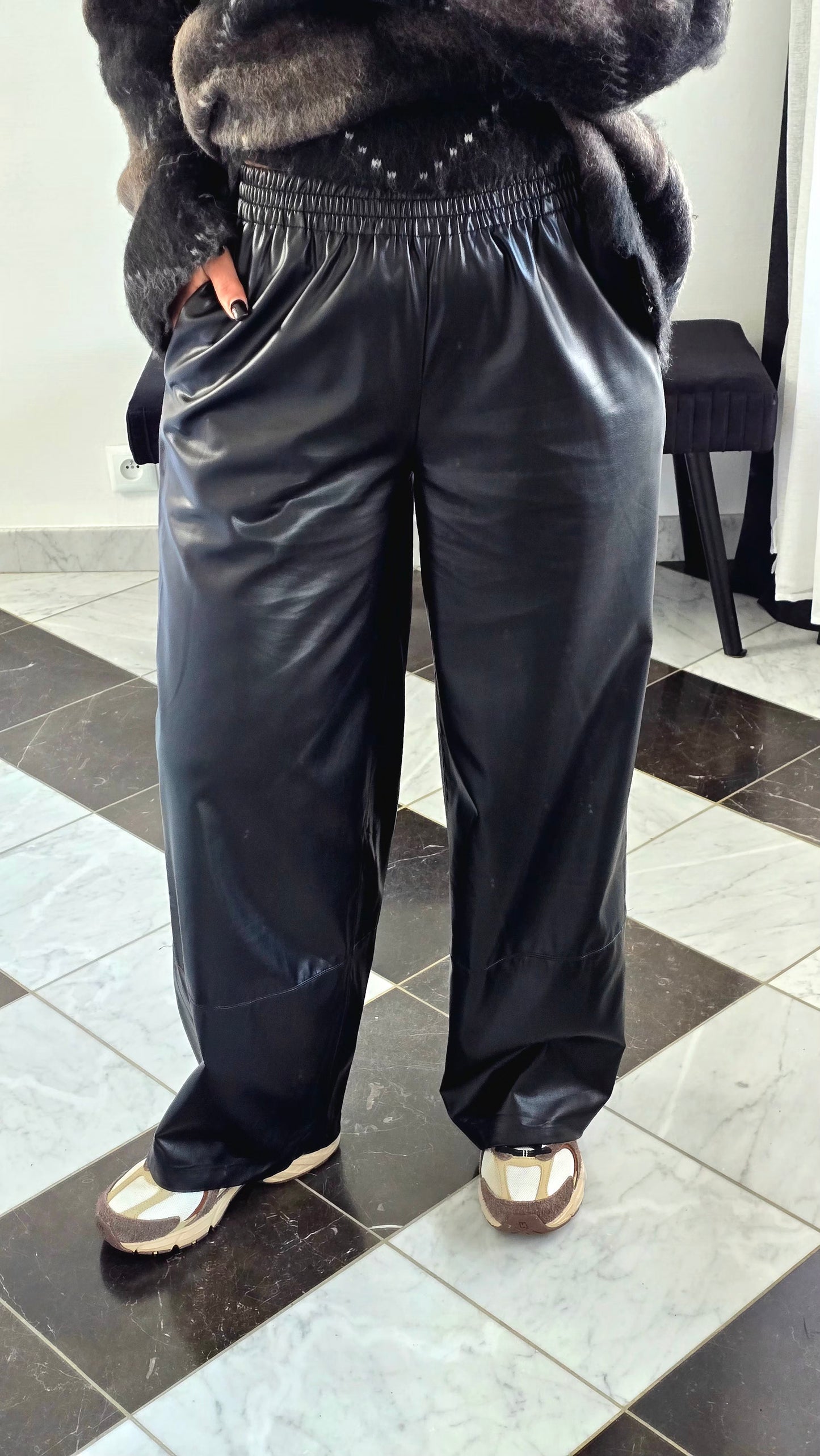 Pantalon Large Simili Noir – Doublure Viscose
