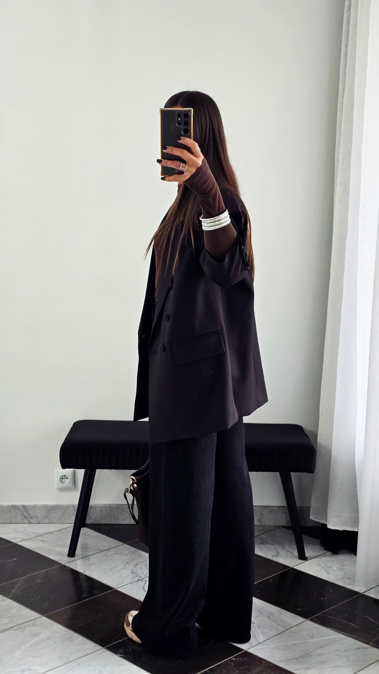 Jean palazzo noir taille haute