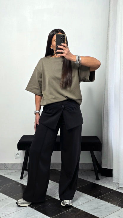 T-shirt à épaulettes kaki en coton épais