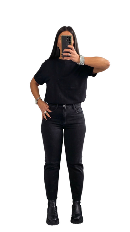 Jean Mom fit Taille Haute – Noir Profond